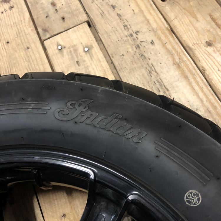 Pair of Indian Scout Bobber wheels with tyres